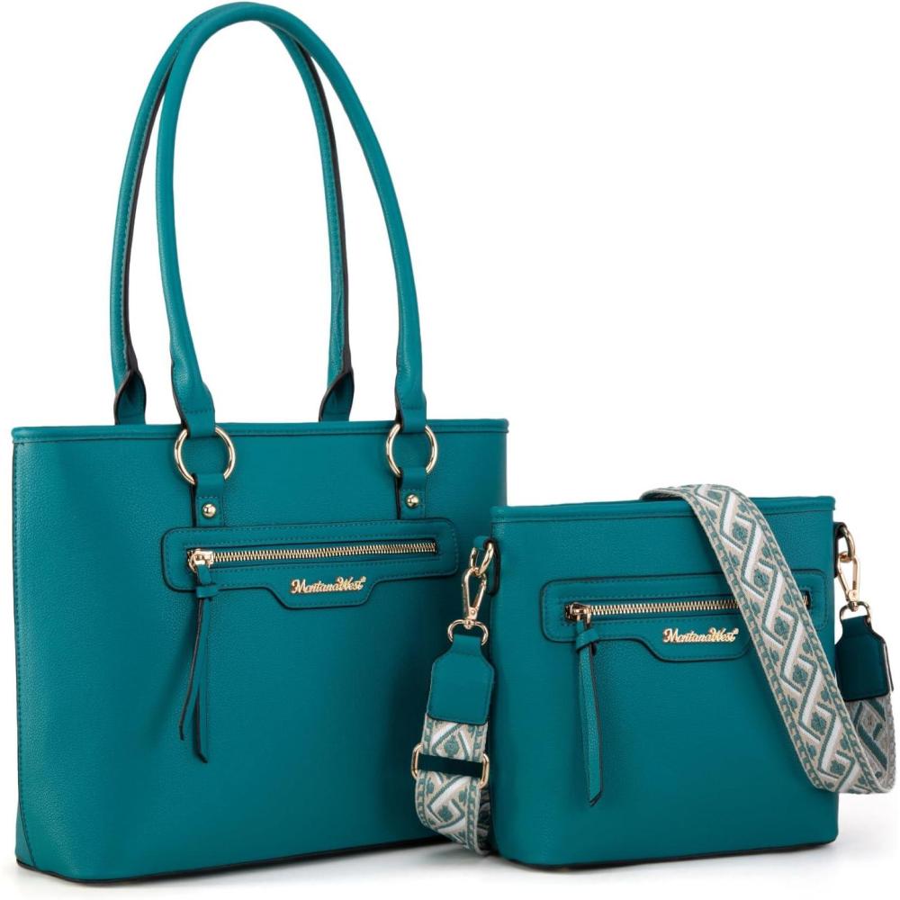 imageMontana West 2Pcs Handbags Sets for Women Large Tote Bags Cute Crossbody PursesTurquoise