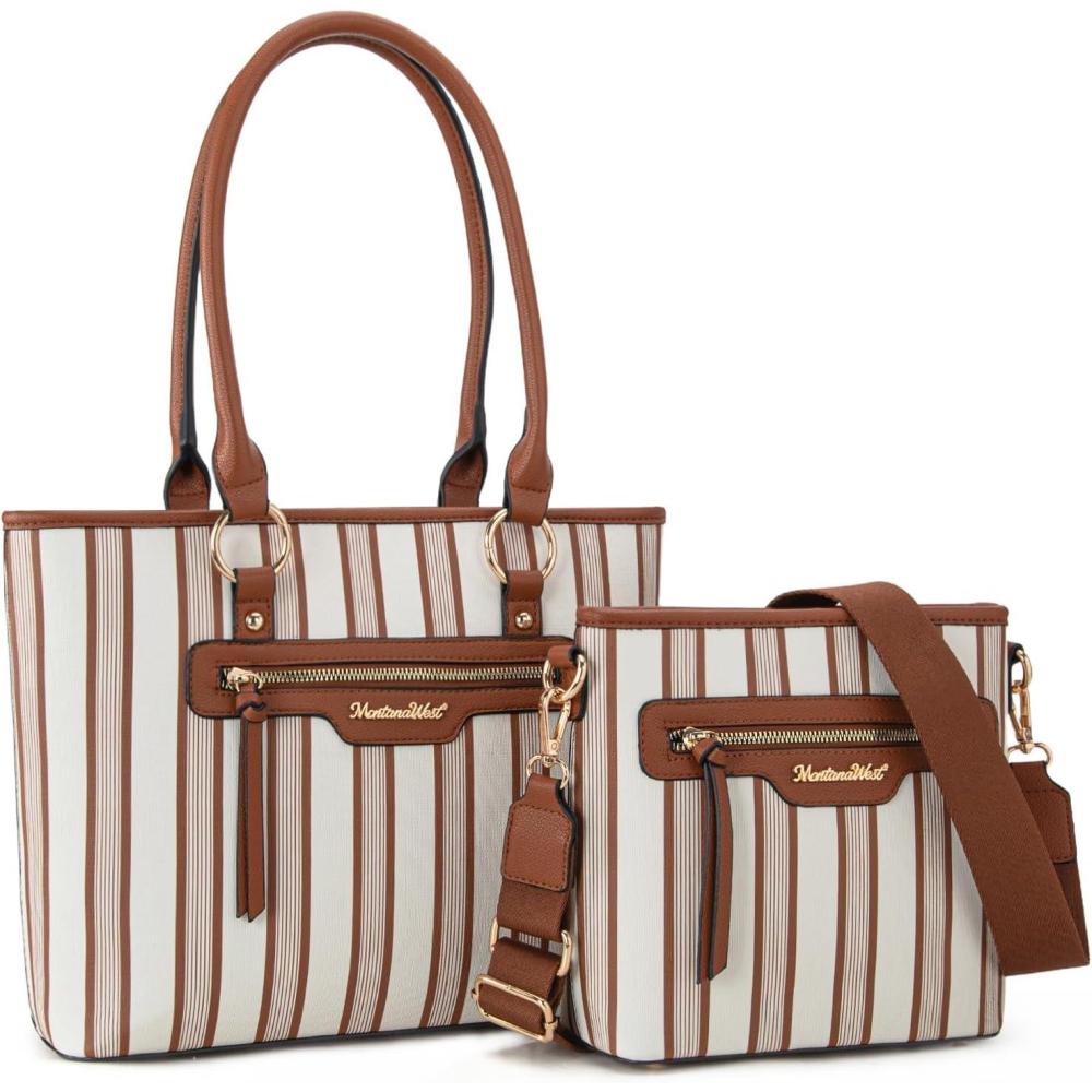 imageMontana West 2Pcs Handbags Sets for Women Large Tote Bags Cute Crossbody PursesZbrown