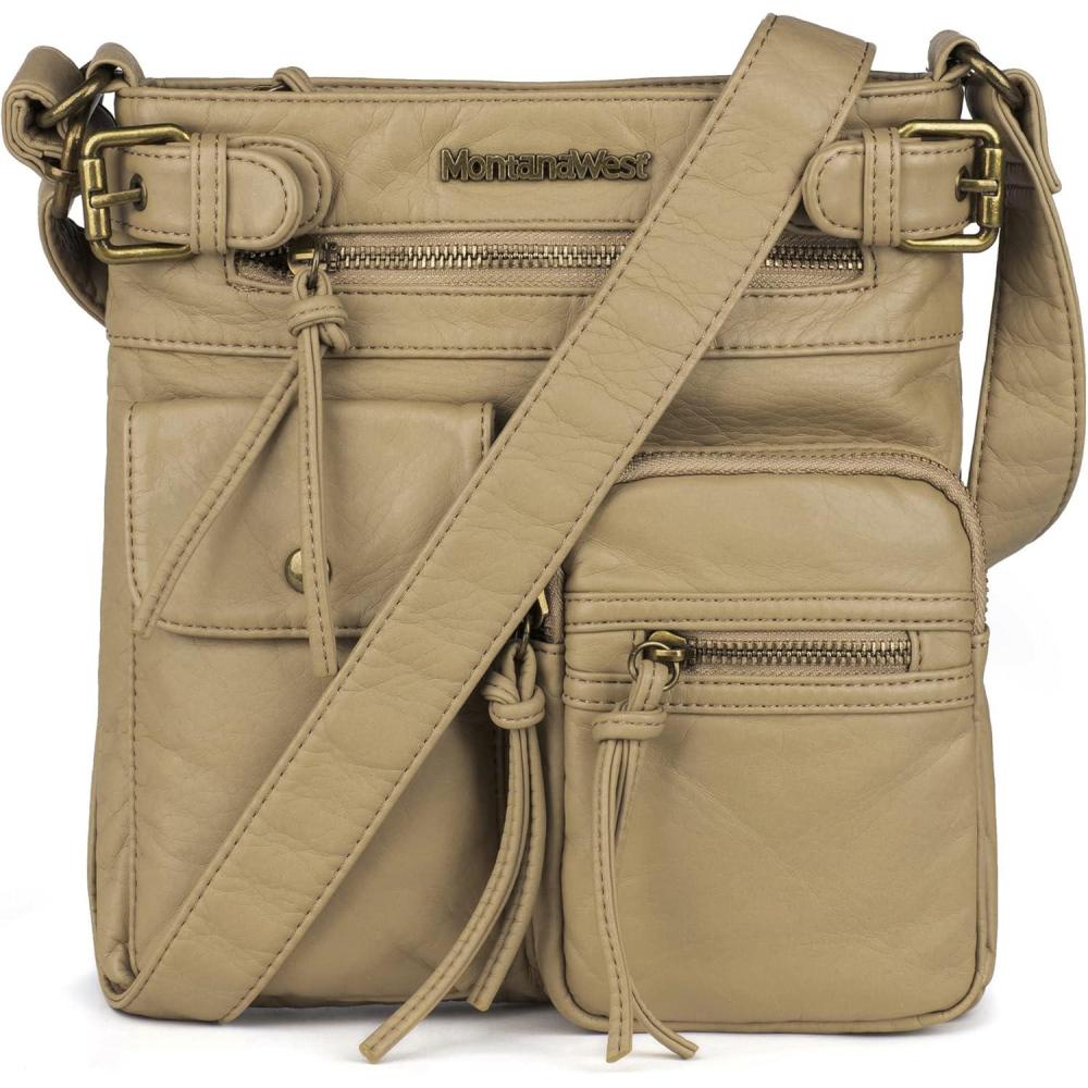 imageMontana West Crossbody Bag for Women Multi Pocket Shoulder Medium Travel Purses Ultra Soft Washed LeatherClassiclight Beige