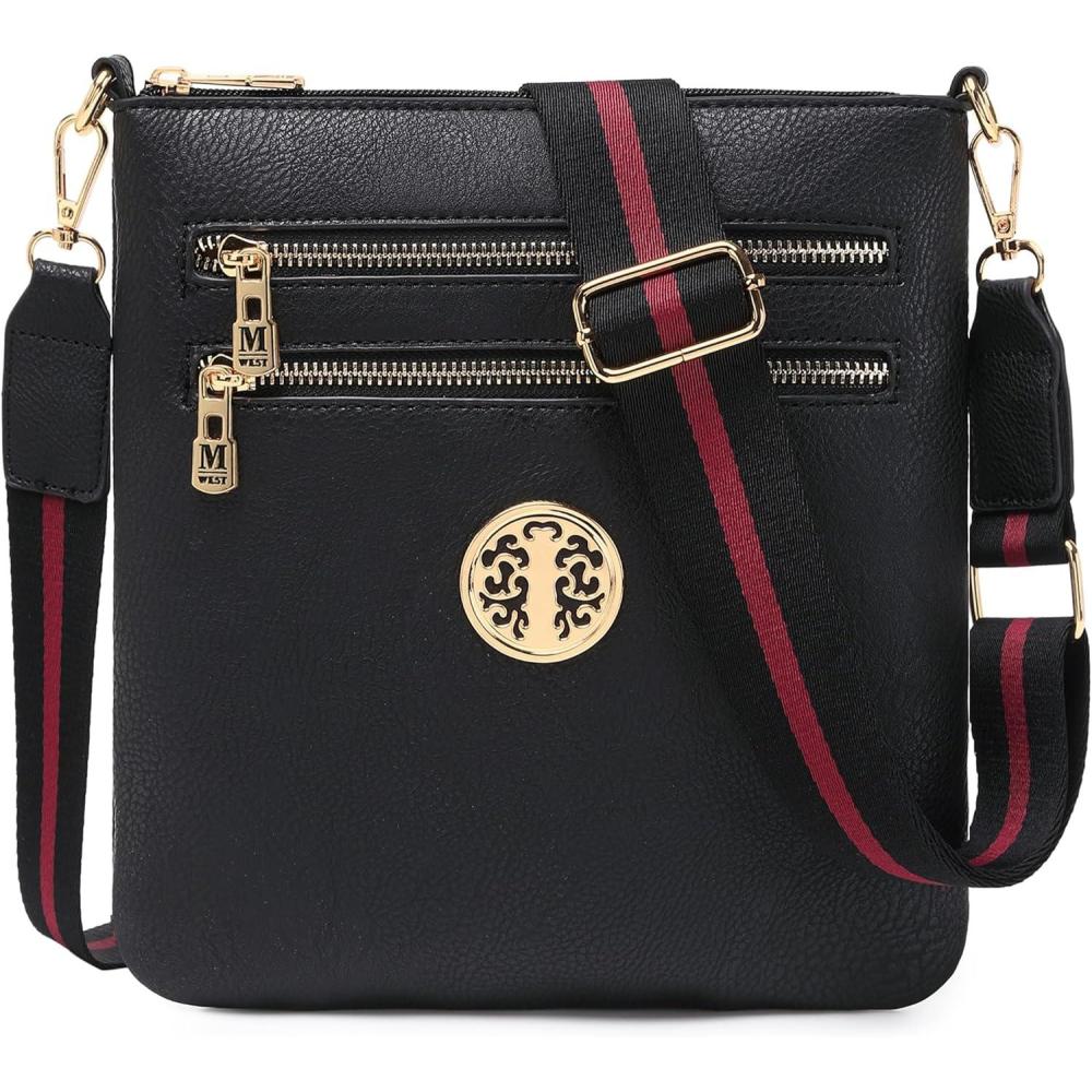 imageMontana West Crossbody Bags for Women Multi Pocket Cross Body Bag Purses with Adjustable StrapA Guitar Strap Black