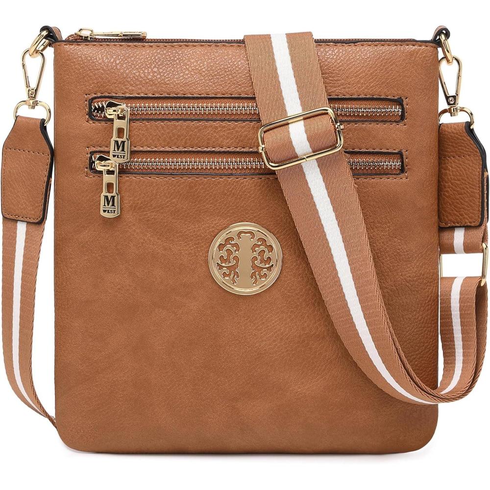 imageMontana West Crossbody Bags for Women Multi Pocket Cross Body Bag Purses with Adjustable StrapA Guitar Strap Brown