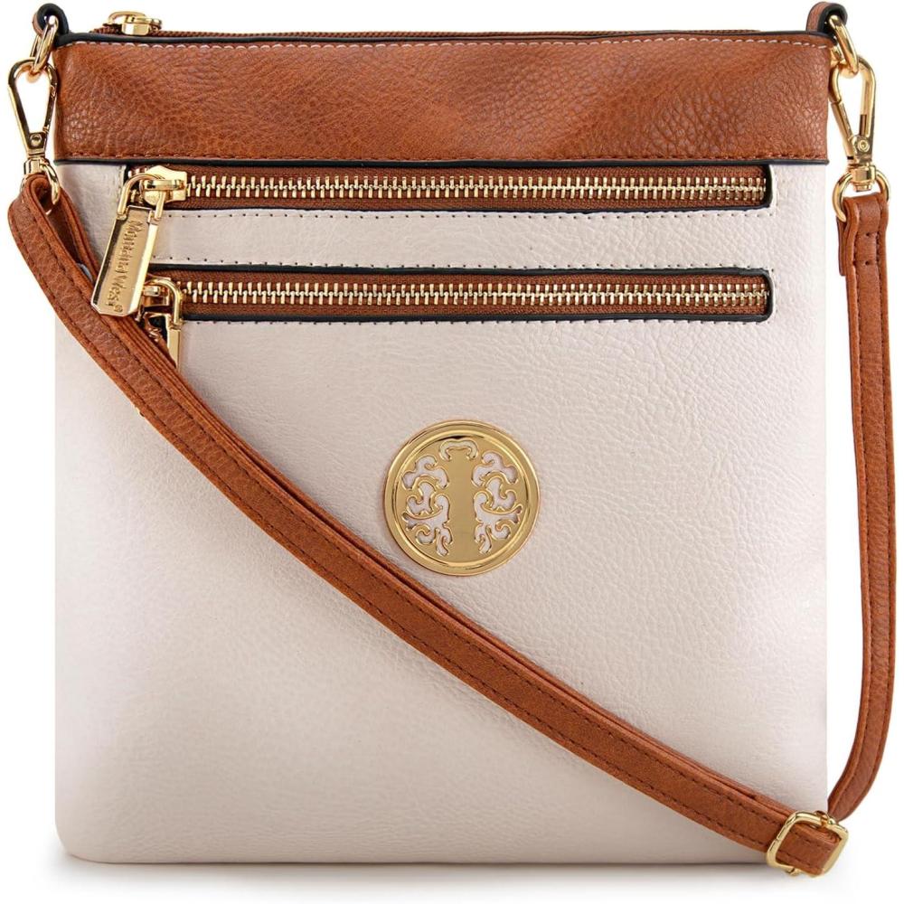 imageMontana West Crossbody Bags for Women Multi Pocket Cross Body Bag Purses with Adjustable StrapSplicing Contrast Beige