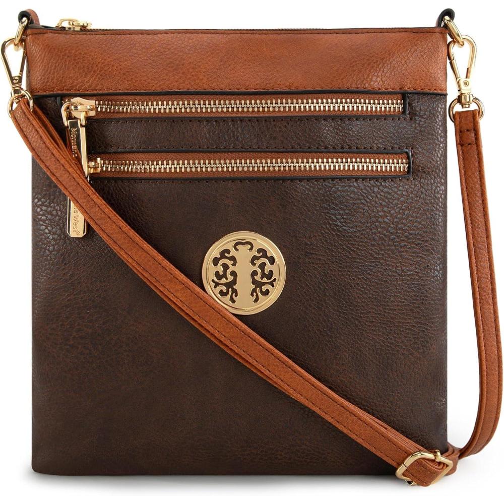 imageMontana West Crossbody Bags for Women Multi Pocket Cross Body Bag Purses with Adjustable StrapSplicing Contrast Coffee