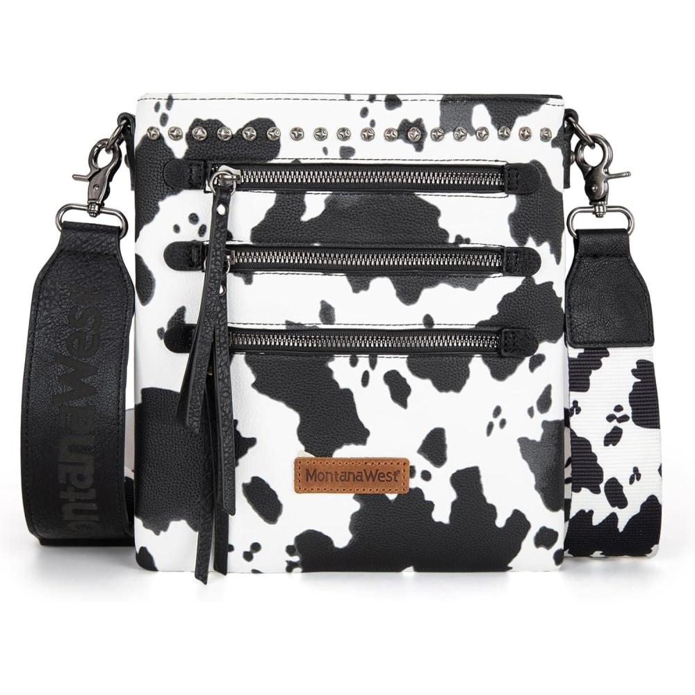 imageMontana West Crossbody Bags for Women Multi Pocket Cross Body Bag Purses with Guitar StrapVintage Cow Dark Black