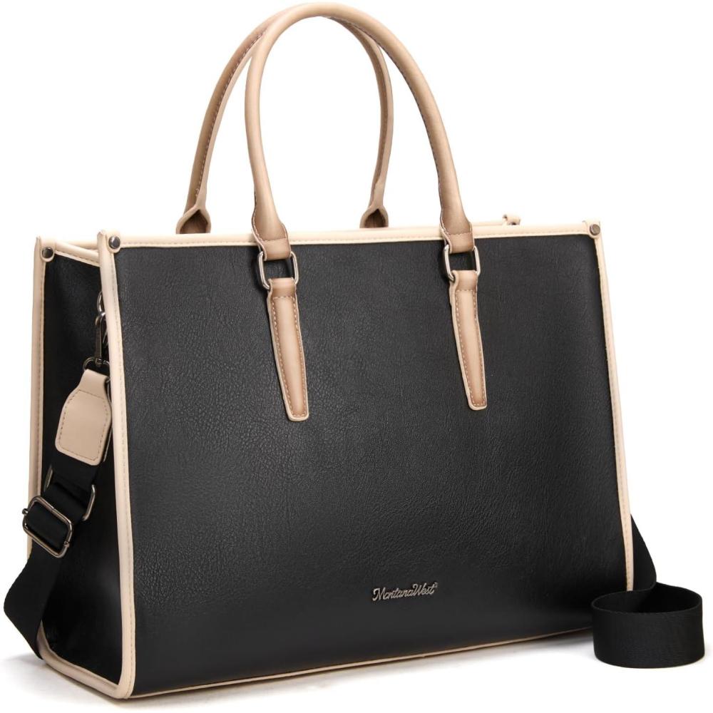 imageMontana West Laptop Tote Bag for Women 156 Inch Computer Bags Business Office Work Briefcase With Adjustable Shoulder StrapBlack