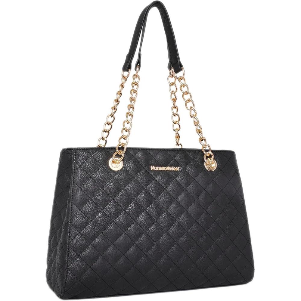 imageMontana West MEDIUM Tote Bag for Women Quilted Chain Handbags Shoulder Purse