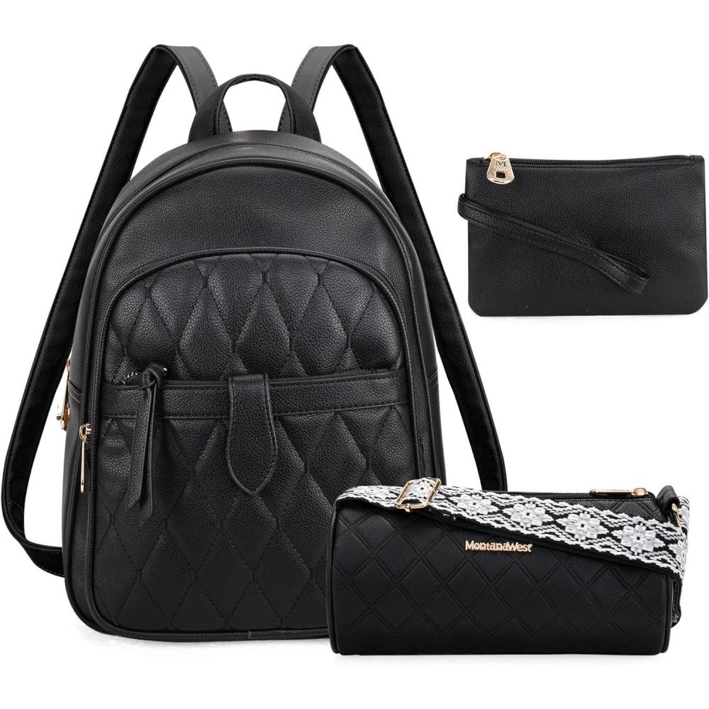 imageMontana West Mini Cute Backpack for Girls Anti Theft Backpack with Secured Zipper and Tassel3pcs Black