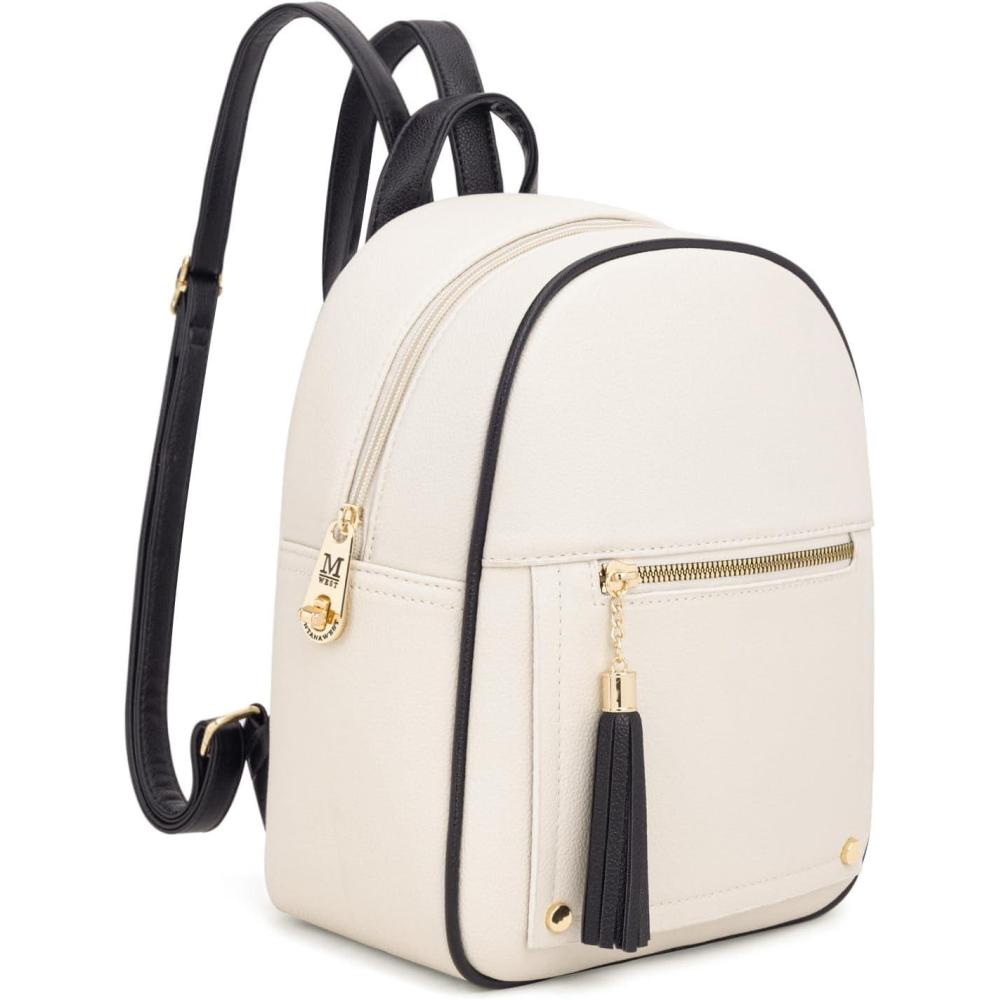 imageMontana West Mini Cute Backpack for Girls Anti Theft Backpack with Secured Zipper and TasselMini Beige Black