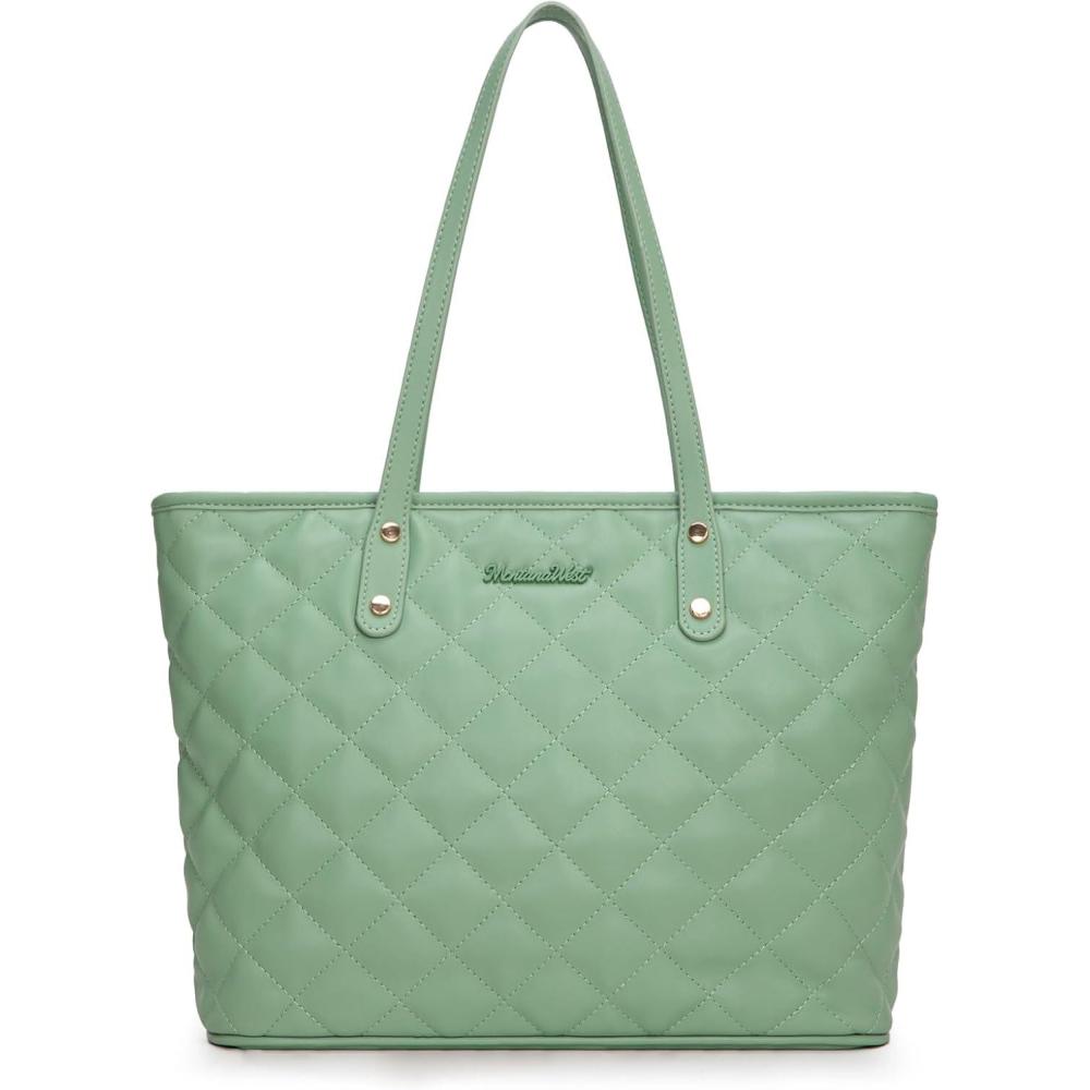 imageMontana West Quilted Tote Bag for Women Large Shoulder Bag Fashion Handbags with Top ZipperQuilted Bright Green
