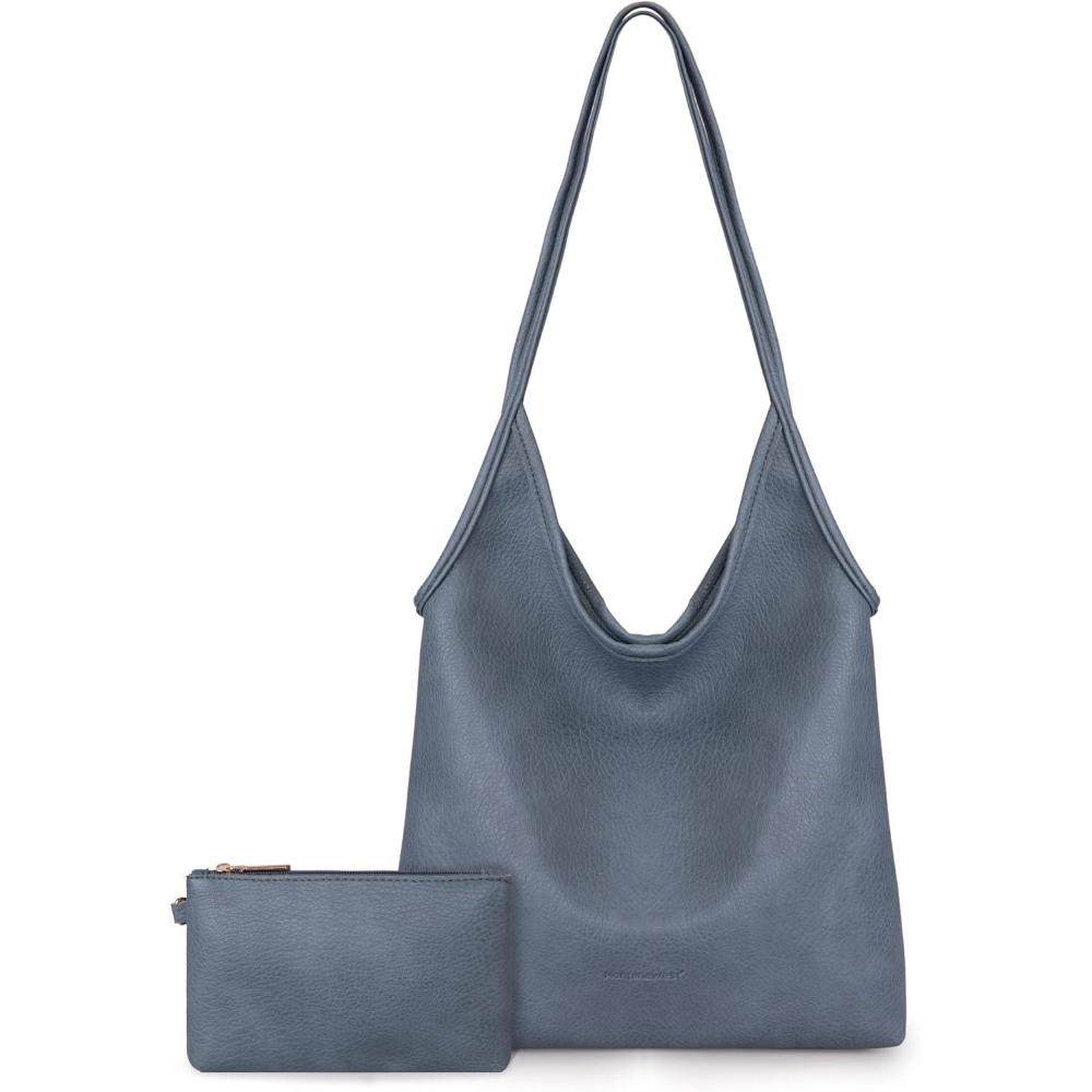 imageMontana West Slouchy Hobo Bags for Women Soft Designer Shoulder Purses Ladies Top Handle Handbag1distant Blue