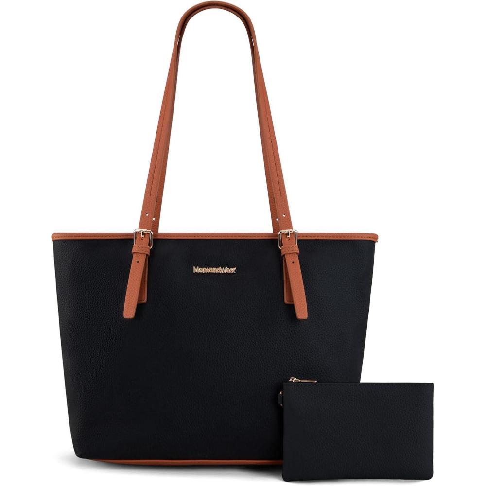 imageMontana West Tote Bags Vegan Leather Purses and Handbags for Women Top Handle Ladies Shoulder Bags5black