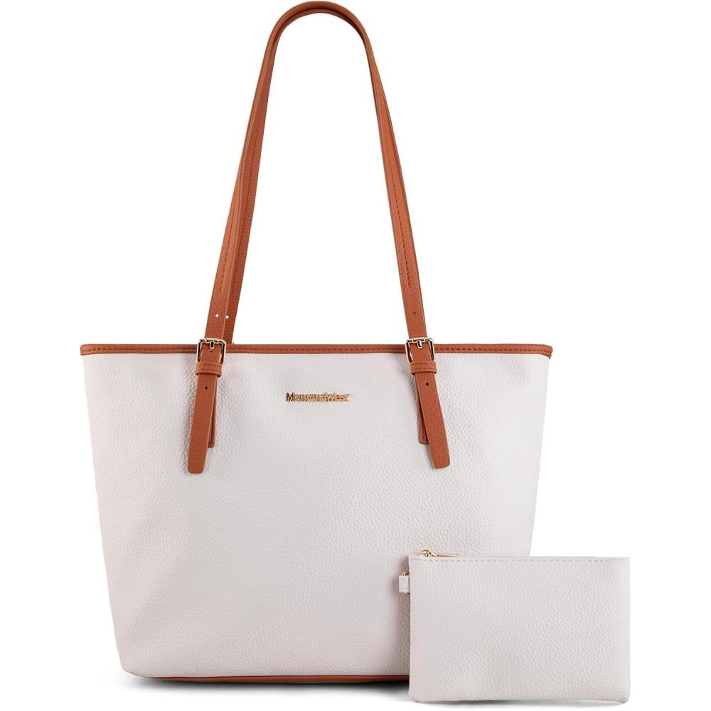 imageMontana West Tote Bags Vegan Leather Purses and Handbags for Women Top Handle Ladies Shoulder Bags8cream