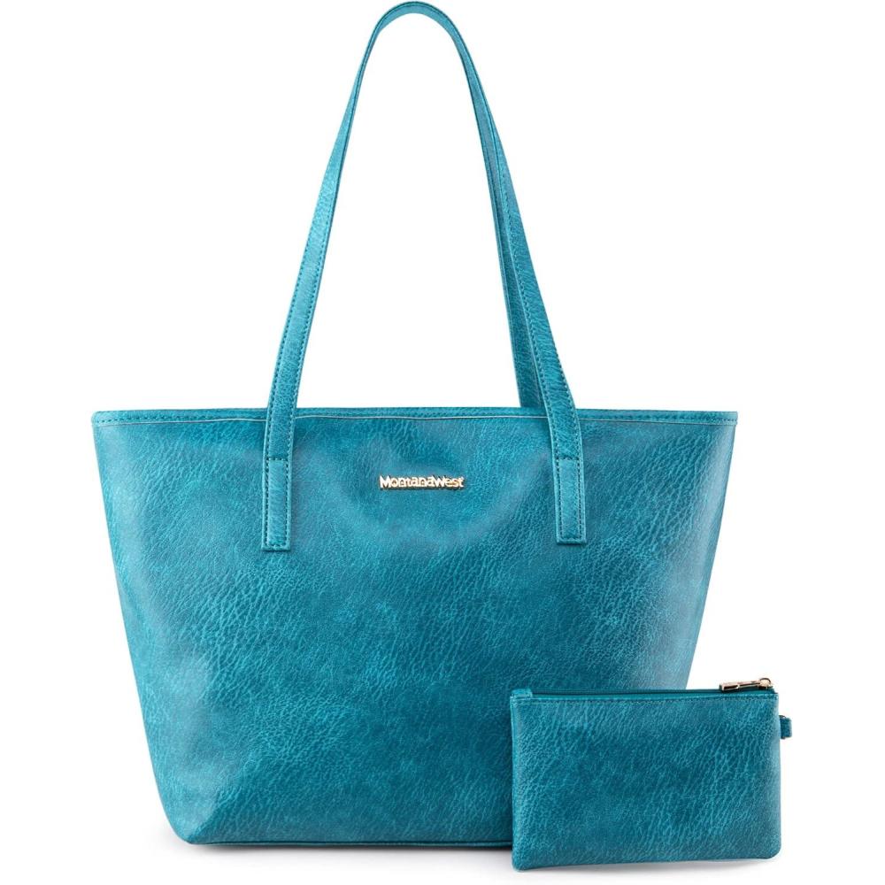 imageMontana West Tote Bags Vegan Leather Purses and Handbags for Women Top Handle Ladies Shoulder BagsAturquoise