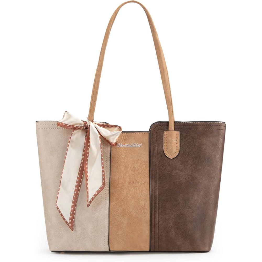 imageMontana West Tote Bags for Women Medium Top Handle Satchel PursesThree Chocolate
