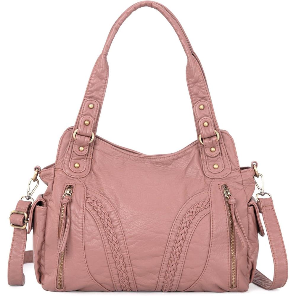 imageMontana West Washed Leather Hobo Bags for Women Roomy Handbags with Crossbody Strap019 Pink