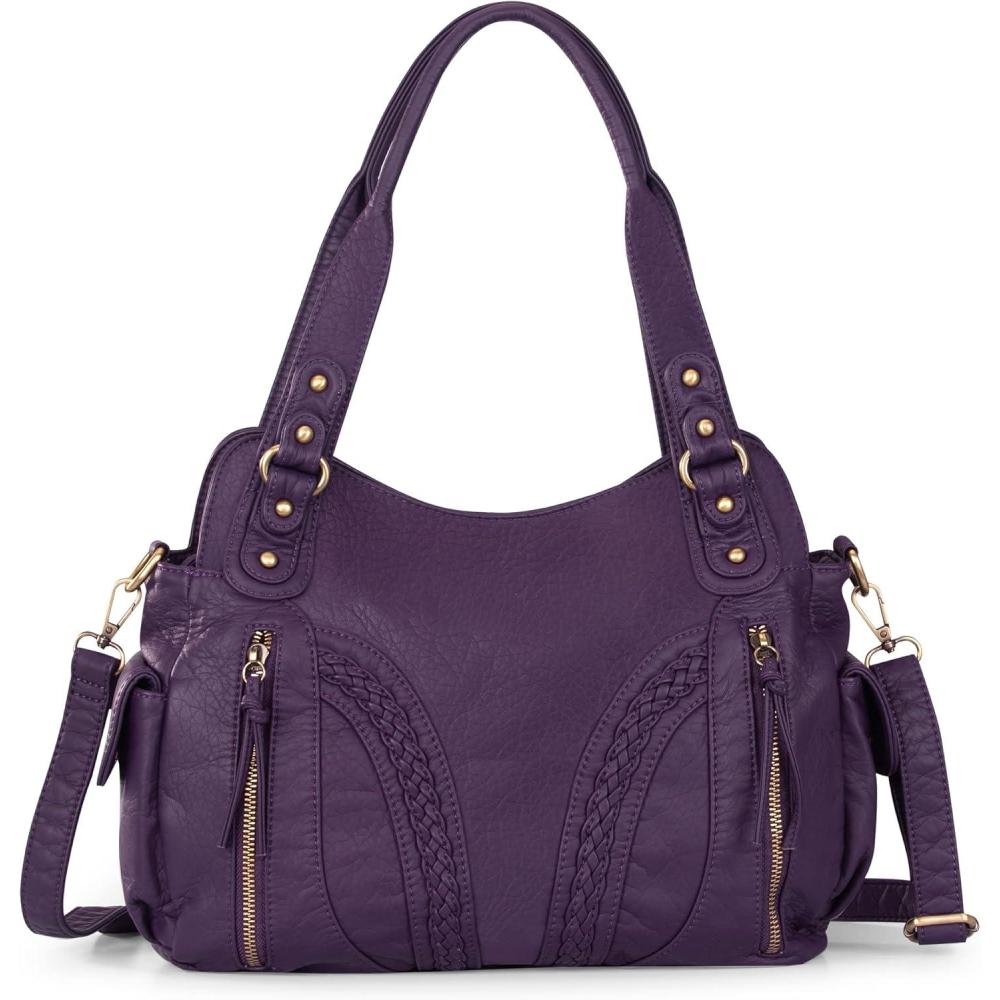 imageMontana West Washed Leather Hobo Bags for Women Roomy Handbags with Crossbody Strap019 Purple