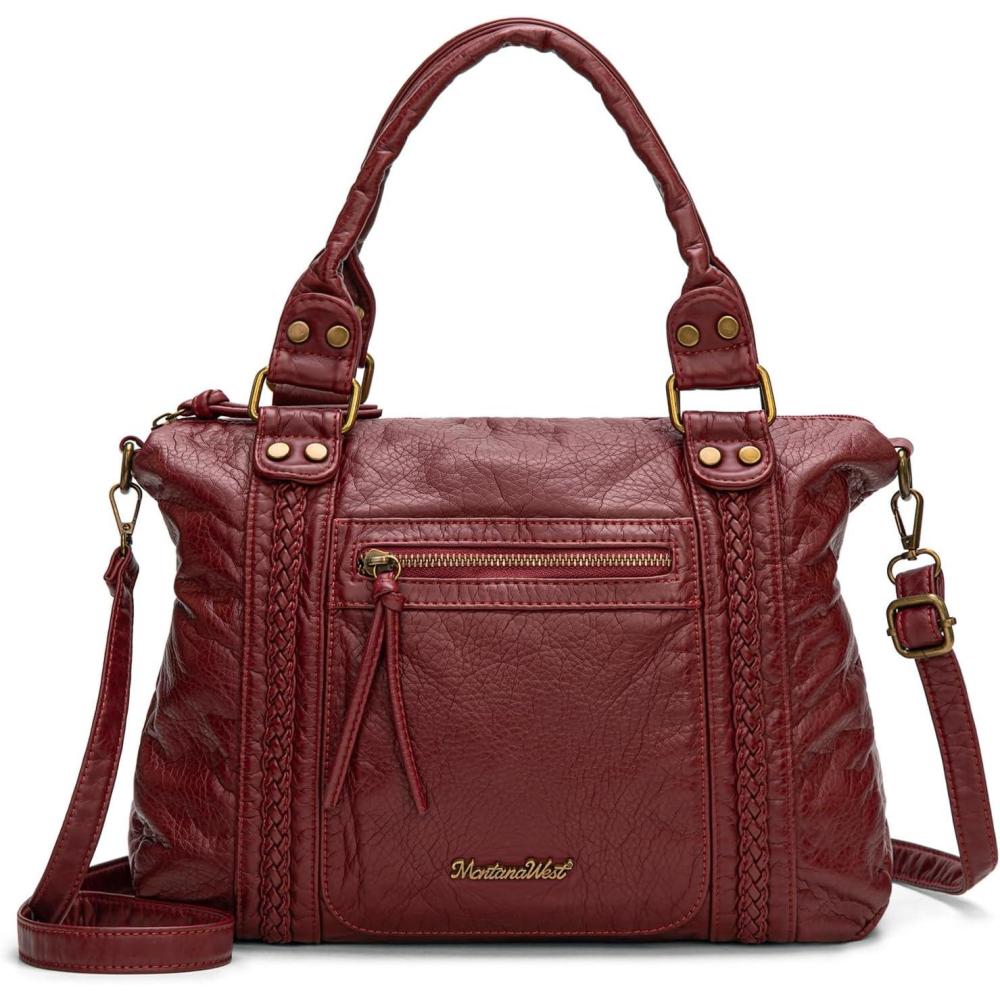 imageMontana West Washed Leather Hobo Bags for Women Roomy Handbags with Crossbody Strap217 Burgundy