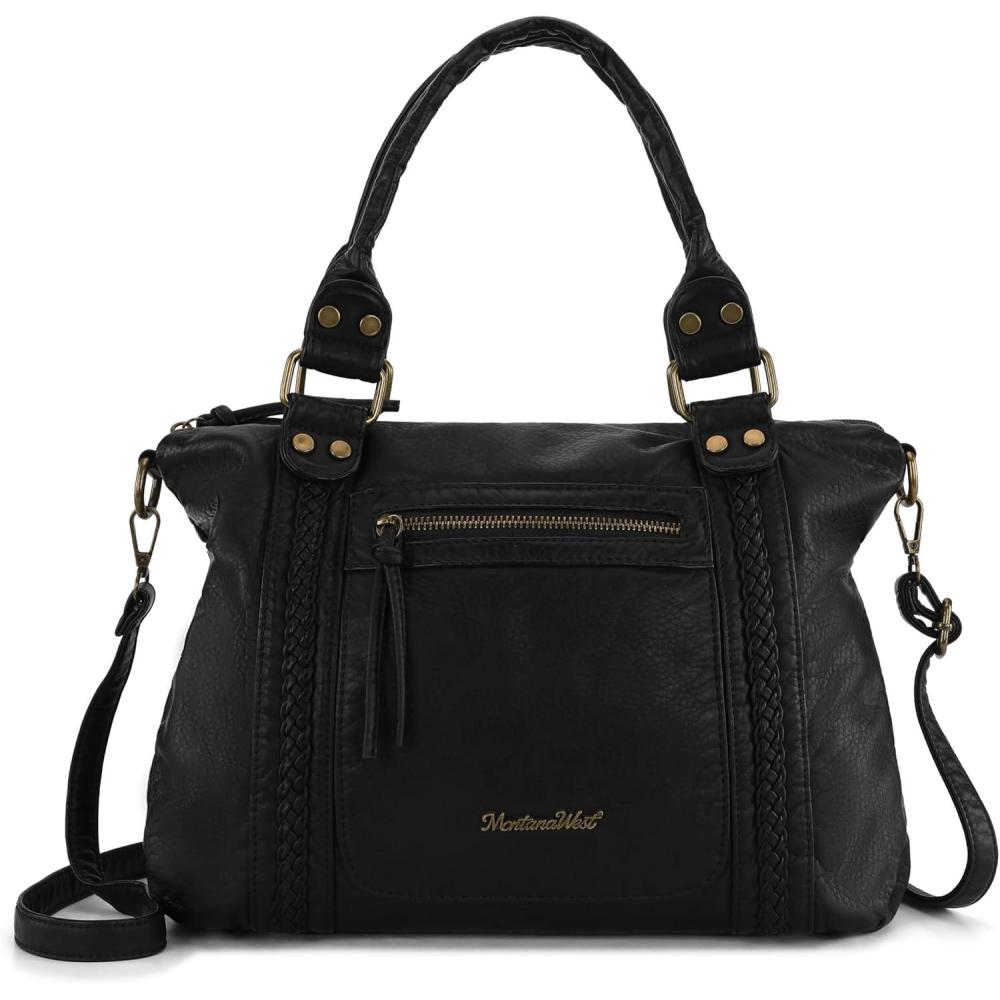 imageMontana West Washed Leather Hobo Bags for Women Roomy Handbags with Crossbody Strap581 Black
