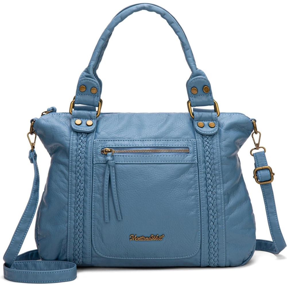 imageMontana West Washed Leather Hobo Bags for Women Roomy Handbags with Crossbody Strap581 Blue Jean