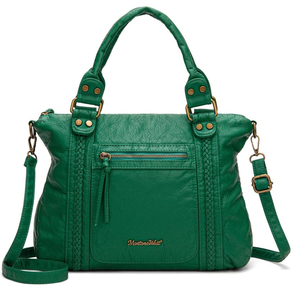 imageMontana West Washed Leather Hobo Bags for Women Roomy Handbags with Crossbody Strap581 Green