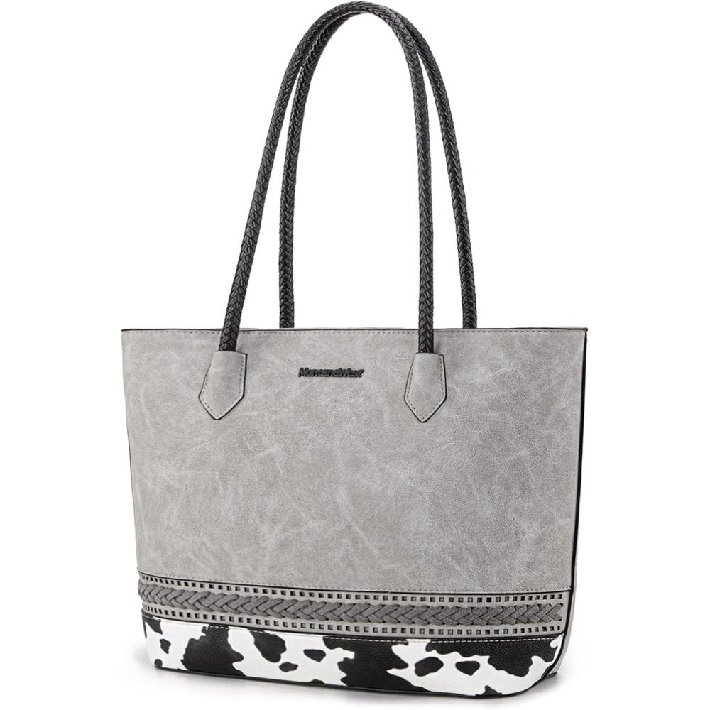 imageMontana West Woven Tote Bags for Women Purses and Handbags with Back Zipper PocketCow Print Grey