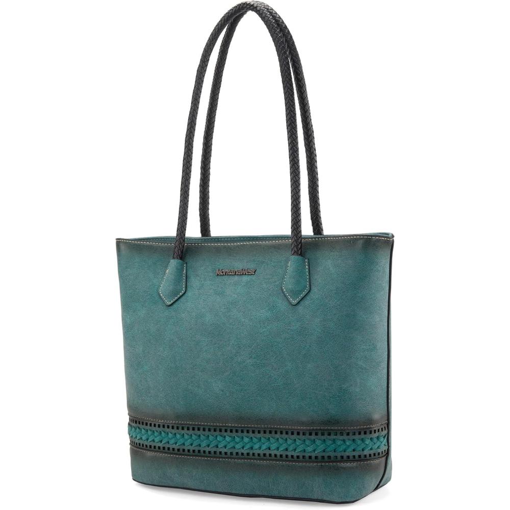 imageMontana West Woven Tote Bags for Women Purses and Handbags with Back Zipper PocketDistressed Turquoise