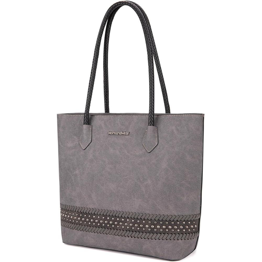 imageMontana West Woven Tote Bags for Women Purses and Handbags with Back Zipper PocketGrey