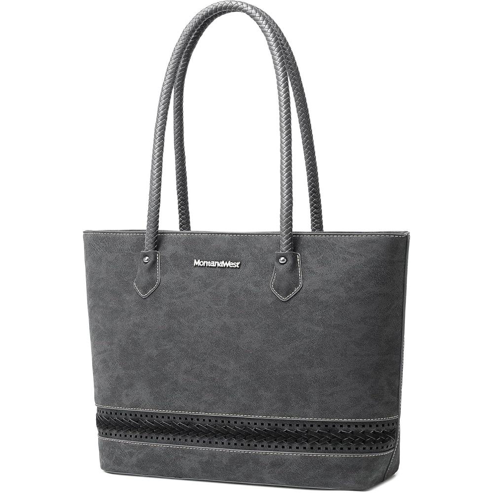imageMontana West Woven Tote Bags for Women Purses and Handbags with Back Zipper PocketWoven Black