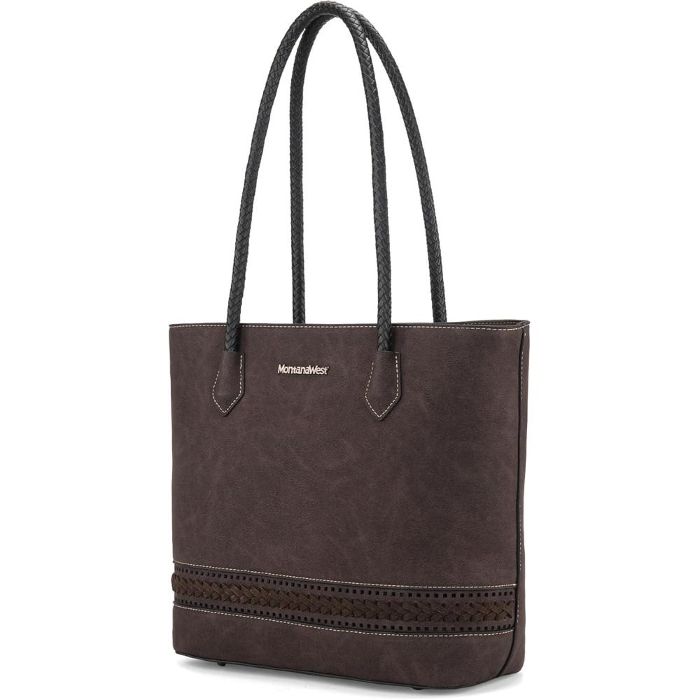 imageMontana West Woven Tote Bags for Women Purses and Handbags with Back Zipper PocketWoven Coffee