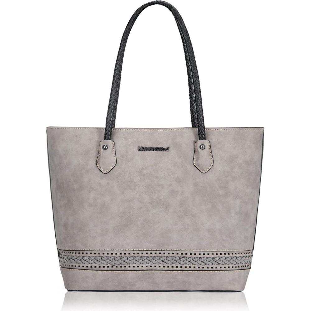 imageMontana West Woven Tote Bags for Women Purses and Handbags with Back Zipper PocketWoven Grey