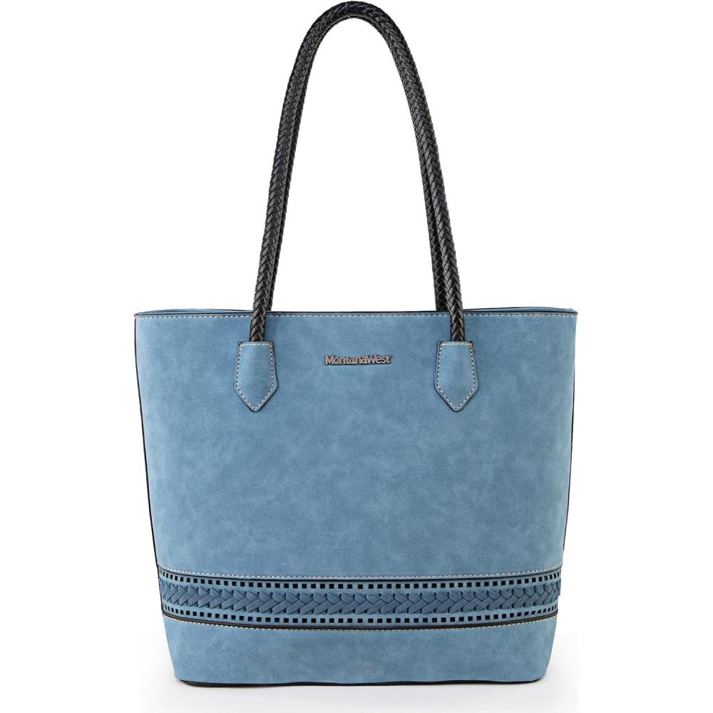 imageMontana West Woven Tote Bags for Women Purses and Handbags with Back Zipper PocketWoven Steel Blue