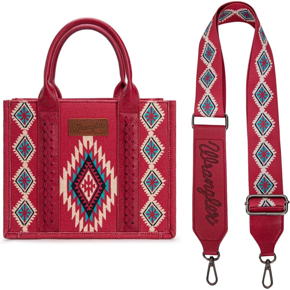 imageMontana West X Wrangler Tote Bag for Women Boho Aztec Shoulder Purse Top Handle Satchel HandbagCburgundy