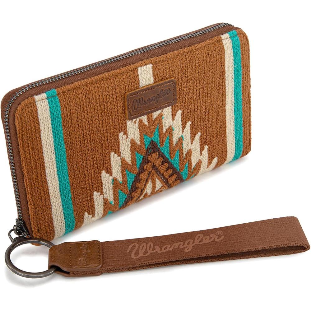 imageMontana West X Wrangler Wristlet Wallet Western Aztec Womens Wallet Large Capacity Long Purse RFID Clutch Purse Credit Card Holder for WomenAngel Brown
