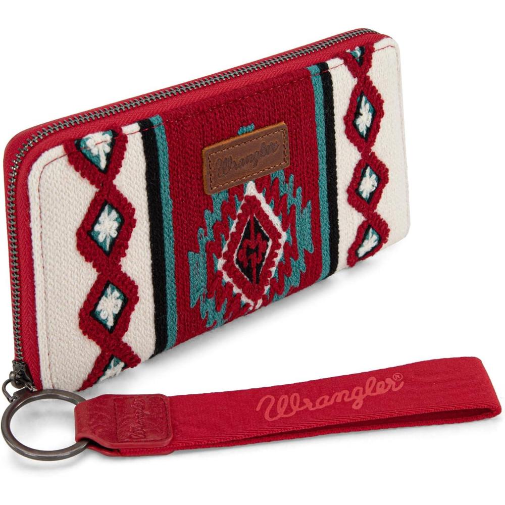 imageMontana West X Wrangler Wristlet Wallet Western Aztec Womens Wallet Large Capacity Long Purse RFID Clutch Purse Credit Card Holder for WomenBurgundy