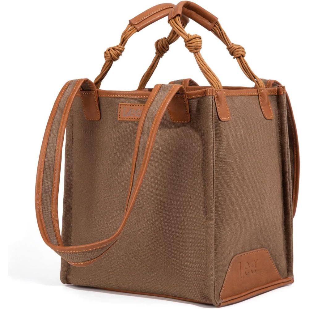 imageMontana West x Lee Canvas Tote Bag for Women Square Shoulder Handbag with Multiple Pockets for Work and TravelCoffee
