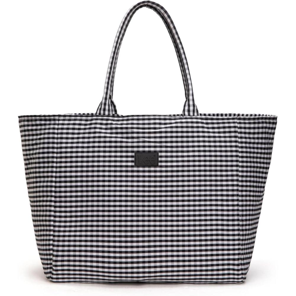 imageMontana West x Lee Extra Large Soft Cotton Tote Bag for Women Thick Lightweight Shoulder Bag Reusable Grocery BagBlack