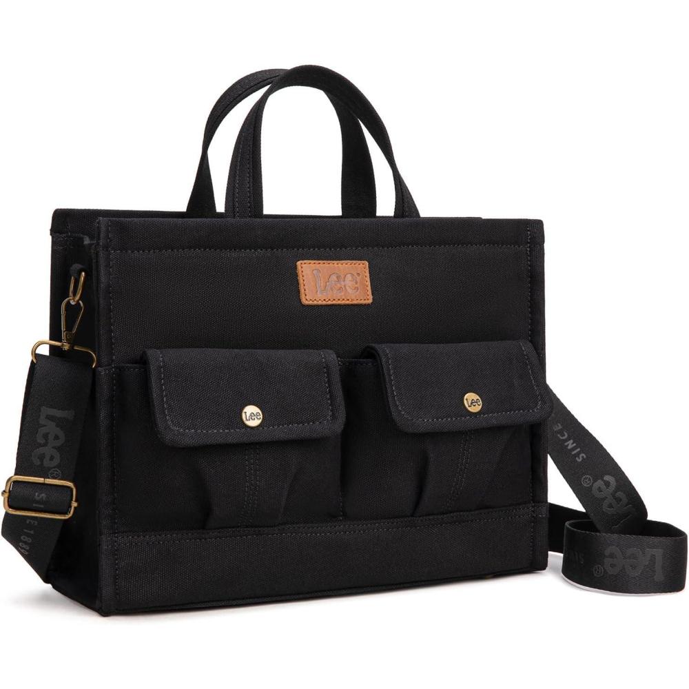 imageMontana West x Lee Large Work Tote Bag for Women Crossbody Canvas Messenger Bag for Everyday Shoulder Bag with PocketsBlack