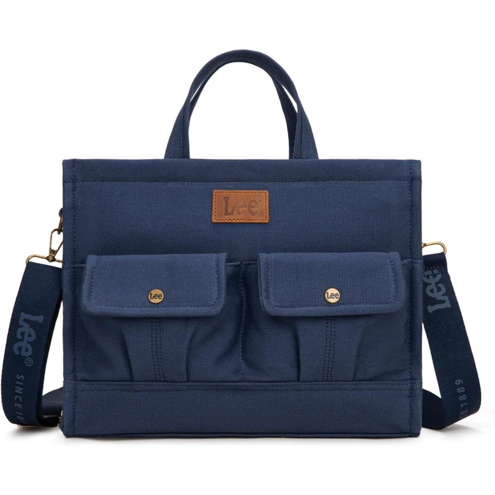 imageMontana West x Lee Large Work Tote Bag for Women Crossbody Canvas Messenger Bag for Everyday Shoulder Bag with PocketsBlue