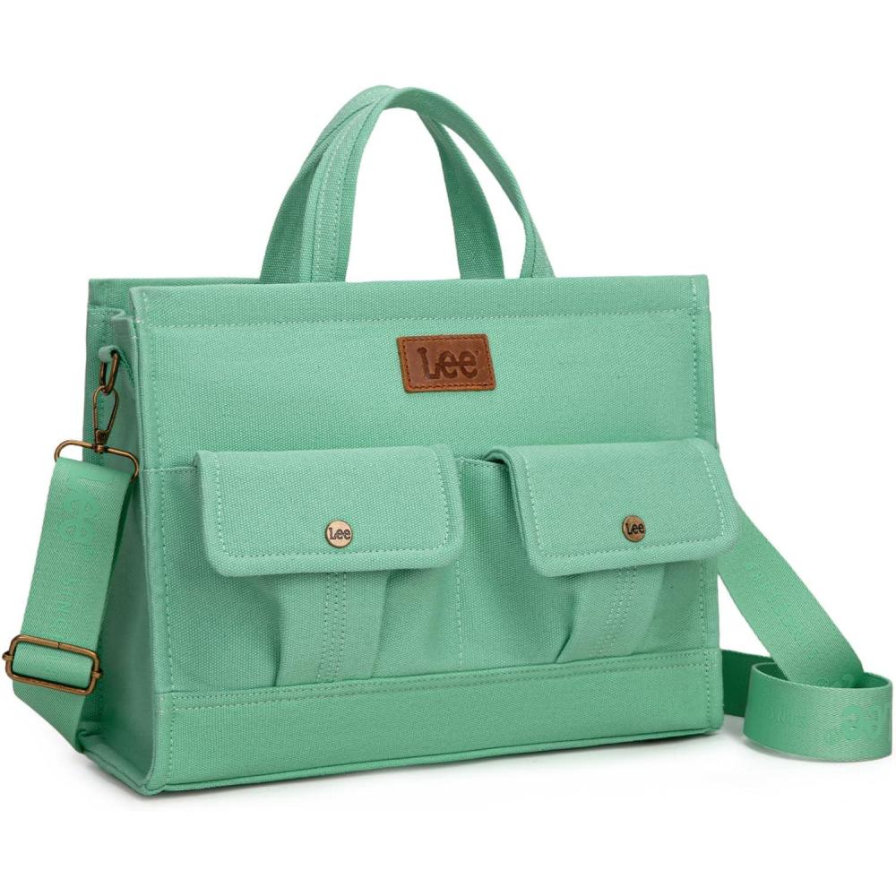 imageMontana West x Lee Large Work Tote Bag for Women Crossbody Canvas Messenger Bag for Everyday Shoulder Bag with PocketsLargegreen