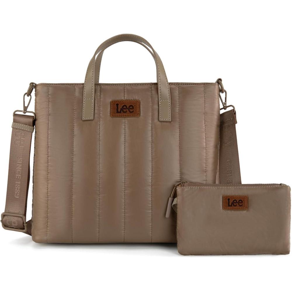 imageMontana West x Lee Puffer Tote Bag Lightweight Crossbody Bags for Women with ClutchLeekhaki