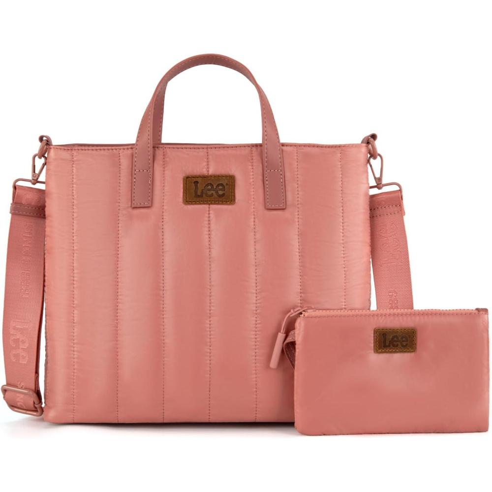imageMontana West x Lee Puffer Tote Bag Lightweight Crossbody Bags for Women with ClutchLeepink
