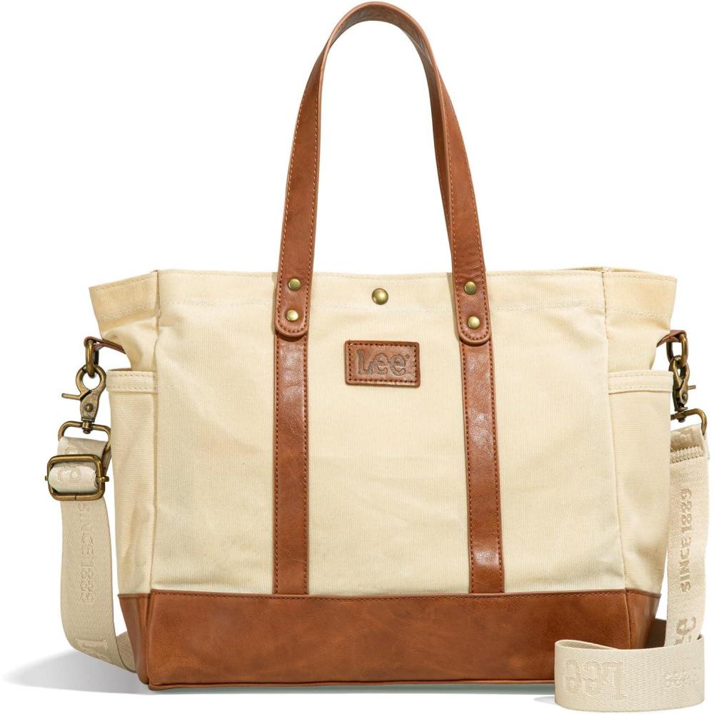 imageMontana West x Lee Tote Bag for Women Waxed Canvas Shoulder Handbags Crossbody Bag with Adjustable StrapBeige