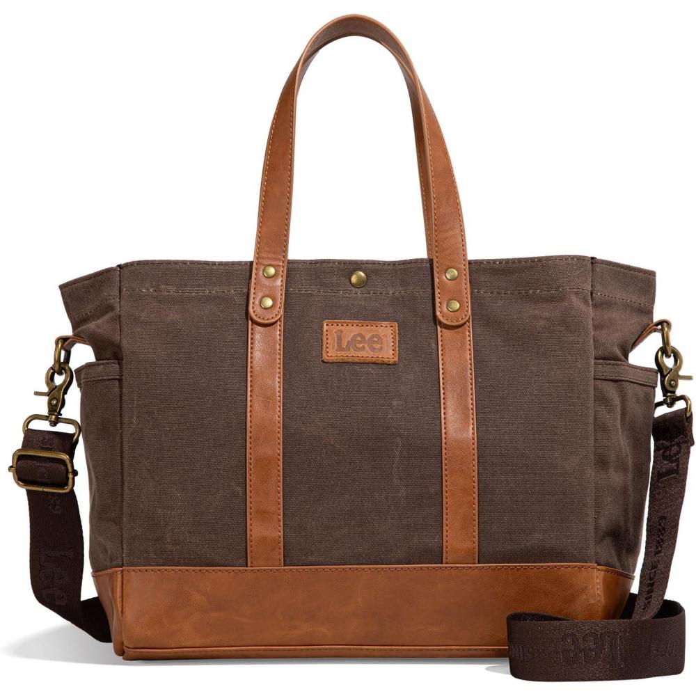imageMontana West x Lee Tote Bag for Women Waxed Canvas Shoulder Handbags Crossbody Bag with Adjustable StrapLeecoffee