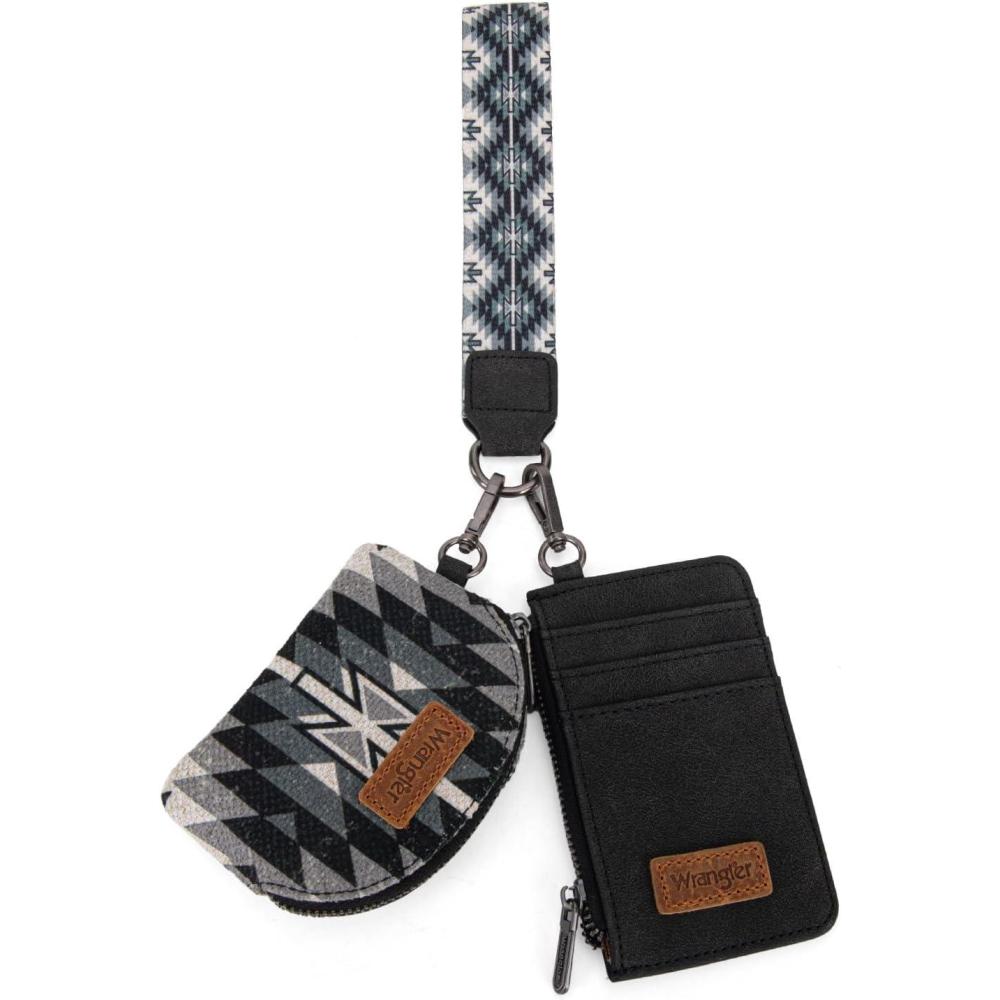 imageWrangler Aztec Keychain Wristlet Wallets for Women Western Dual Pouch Wristlet Credit Card Holder Wallet with Zipper Pocket WG2213W0051CFAngel Black
