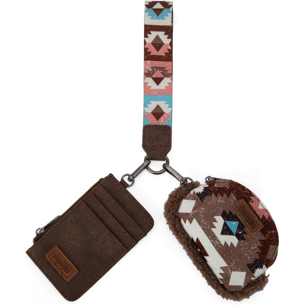 imageWrangler Aztec Keychain Wristlet Wallets for Women Western Dual Pouch Wristlet Credit Card Holder Wallet with Zipper Pocket WG2213W0051CFSherpa Coffee