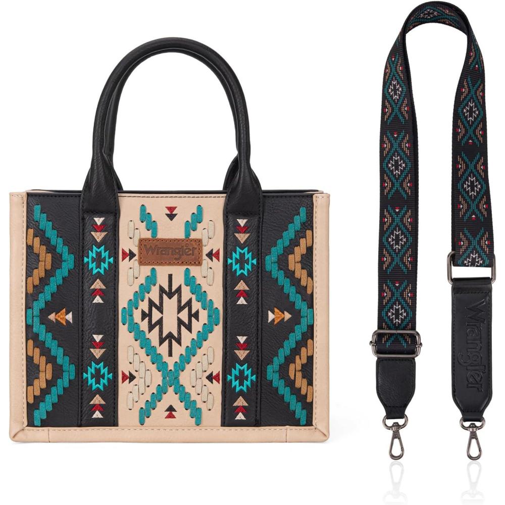 imageWrangler Aztec Tote Bag for Women Western Top Handle Handbags and PursesAvegan Leatherblack