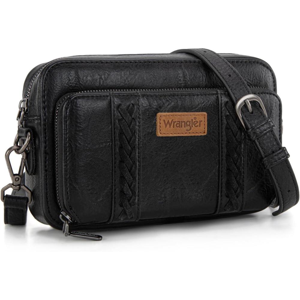 imageWrangler Crossbody Bag for Women Shoulder Purse Small Multi Pocket Crossover Bag with Adjustable StrapAblack