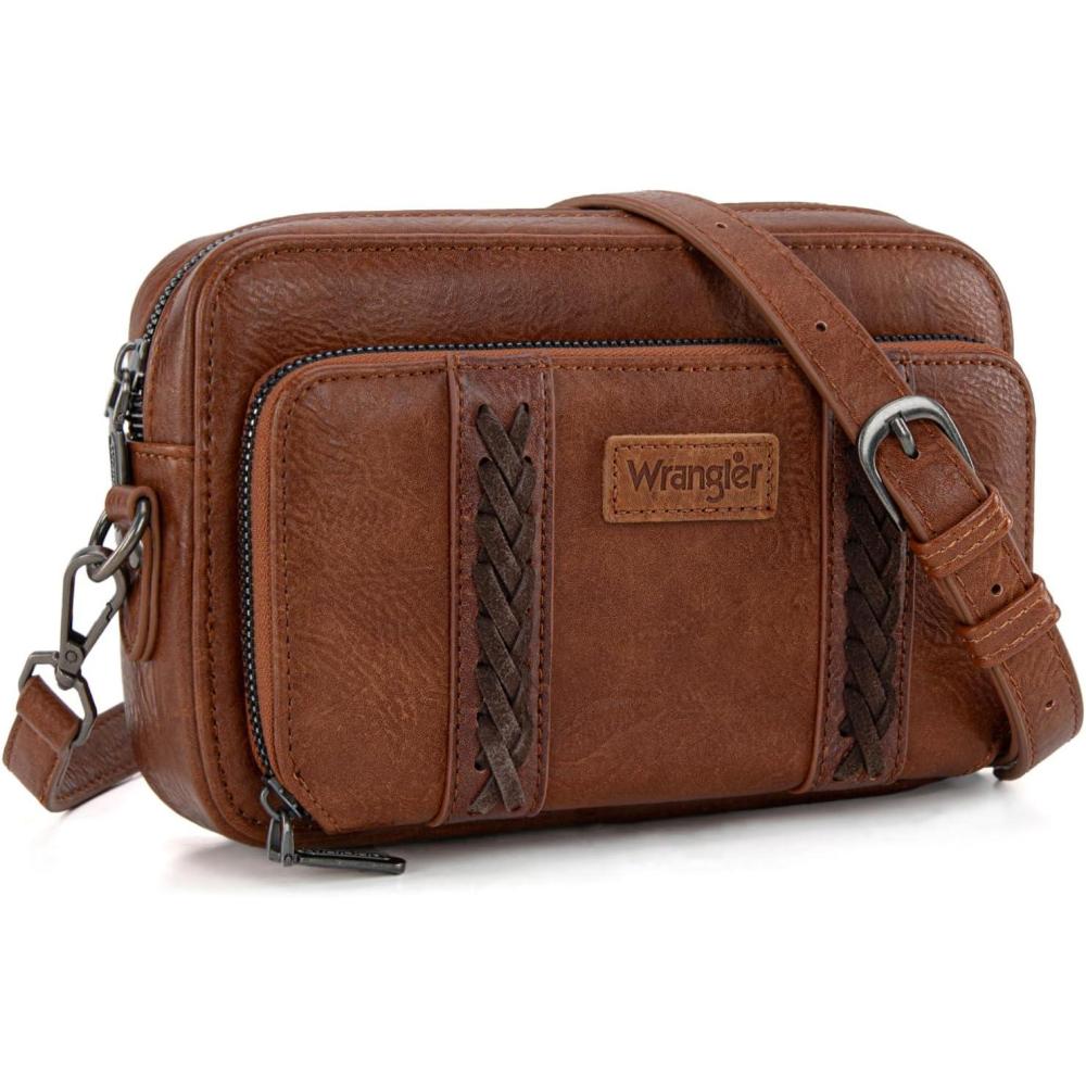 imageWrangler Crossbody Bag for Women Shoulder Purse Small Multi Pocket Crossover Bag with Adjustable StrapAbrown