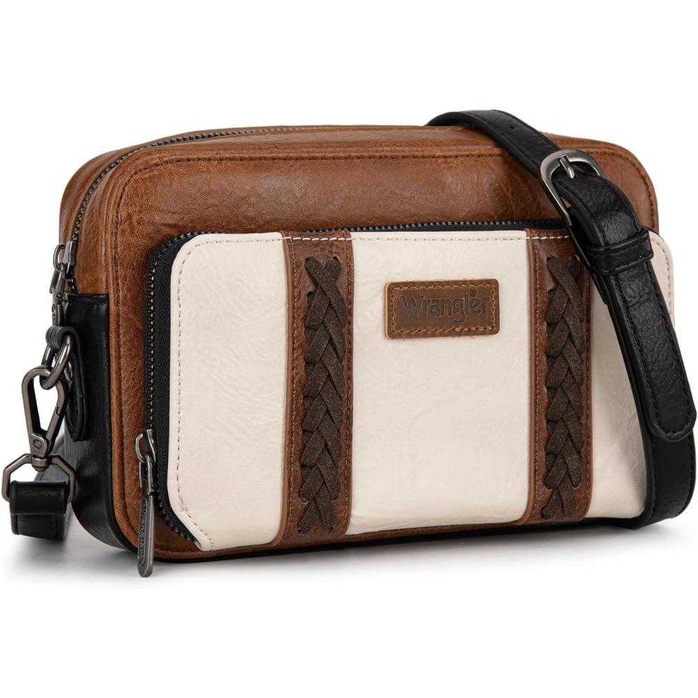 imageWrangler Crossbody Bag for Women Shoulder Purse Small Multi Pocket Crossover Bag with Adjustable StrapAbrowntan