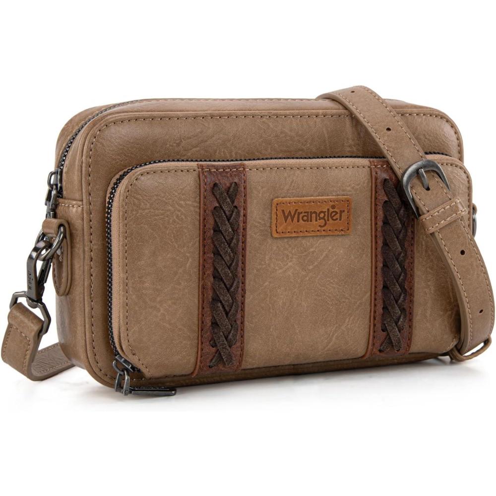 imageWrangler Crossbody Bag for Women Shoulder Purse Small Multi Pocket Crossover Bag with Adjustable StrapAkhaki